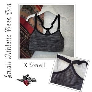 🍃 Girls Athletic Black/Gray Junior/Teen Bra Sm Tweed